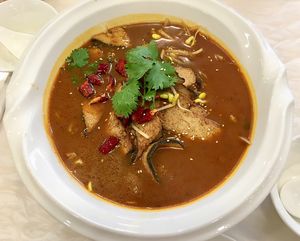 Spicy soup with “meat" at Huì Yuán Sù Shí Fāng 慧缘素食坊 Lotus Vegan in Shanghai