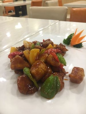 Sweet and sour pork - so good! at Huì Yuán Sù Shí Fāng 慧缘素食坊 Lotus Vegan in Shanghai