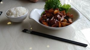 Fake sweet chicken  at Huì Yuán Sù Shí Fāng 慧缘素食坊 Lotus Vegan in Shanghai