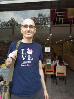 Me and my sticker at Huì Yuán Sù Shí Fāng 慧缘素食坊 Lotus Vegan in Shanghai