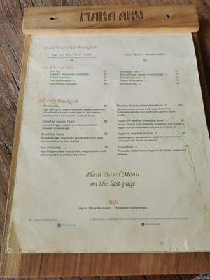 Non vegan and vegetarian page of menu at Mana Anu Cafe in Gili Trawangan
