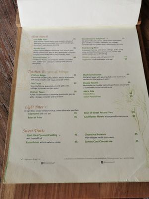 Non vegan and vegetarian page of menu at Mana Anu Cafe in Gili Trawangan