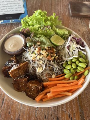 Glazed tofu bowl  at Mana Anu Cafe in Gili Trawangan