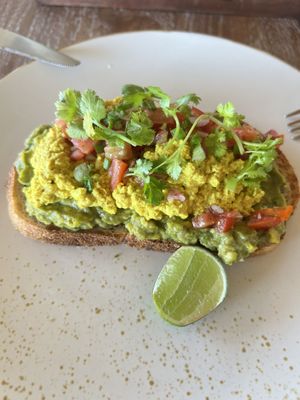 Scramble tofu on avocado toastt  at Mana Anu Cafe in Gili Trawangan