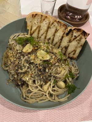 creamy truffle pastae  at Aubrie's Plant-Based Cuisine in El Nido