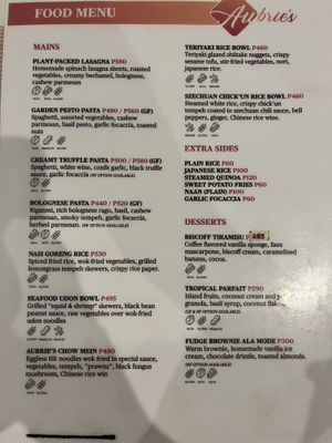 food menu  at Aubrie's Plant-Based Cuisine in El Nido