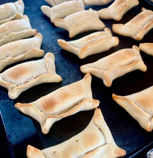 Chilean-style empanadas filled with sauteed mushrooms, spinach and cashew cheesy spread at Faial Veg in Horta