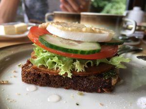 The breakfast was very big and filling and healthy! With tasty homemade seitan slices :) at Vegane Bergpension in Schulenberg