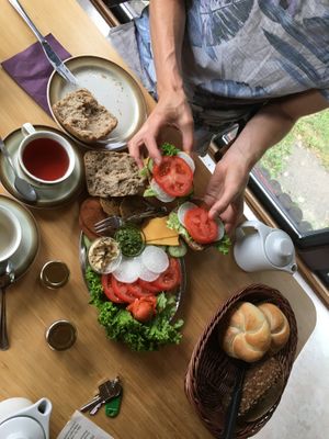 The breakfast was very big and filling and healthy! With tasty homemade seitan slices :) at Vegane Bergpension in Schulenberg