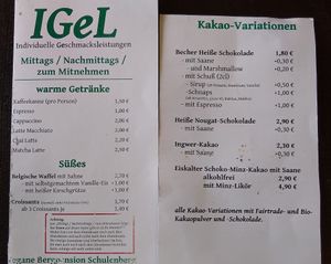 Getränkekarte at Vegane Bergpension in Schulenberg