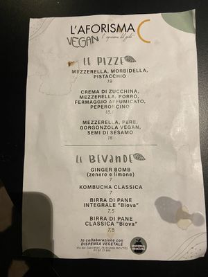 Menù veg  at L'Aforisma in Turin