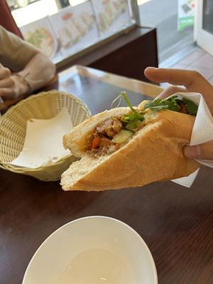 vegan Banh Mi with Lemongrass “chicken” sandwich   at Veggiebowl in Vancouver