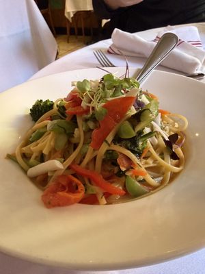 LINGUINI PRIMAVERA - Sauteed  seasonal vegetable in a white wine garlic sauce.  at Sofia's in New York City