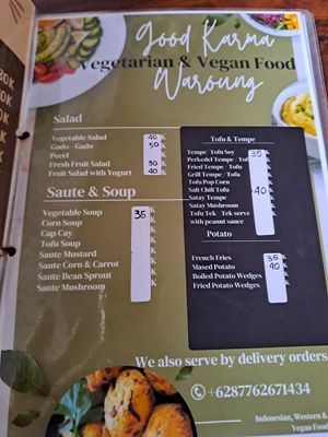 Vegetarian/vegan menu at Good Karma Waroeng in Kintamani