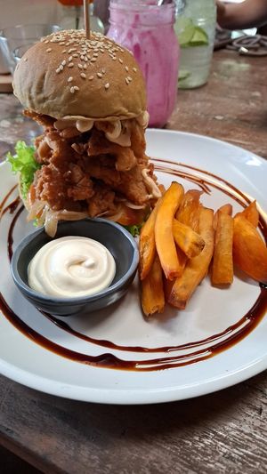 Fun guy burger with sweet potato fries.
(75.000 idr) at Samyama Eatery in Ubud
