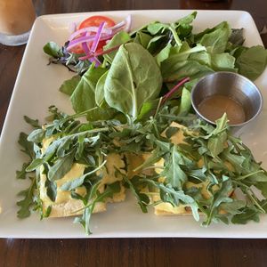 Southern benedict with tofu (they come with potatoes but i ordered salad instead) at Tree House in St Louis