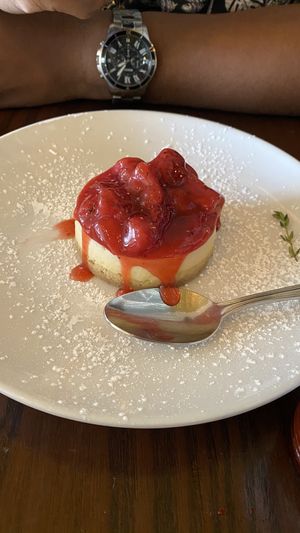 Cheesecake with red wine and strawberry-balsamic compote at Tree House in St Louis