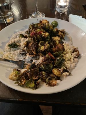 Stuffed mushroom ravioli topped with crispy brussel sprouts at Tree House in St Louis