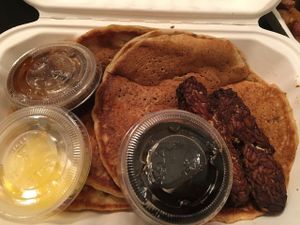 pancakes and bacon (with hair) at Tree House in St Louis