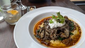 SMOKED MAITAKE MUSHROOMS over polenta at Tree House in St Louis