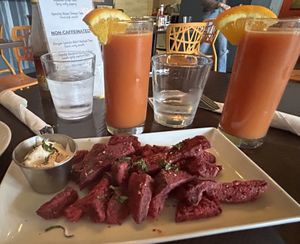 Fried beets and blood orange juice.   at Tree House in St Louis