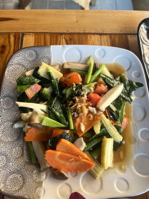 Sautéed vegetables in mushroom sauce   at Khaw Glong in Koh Samui