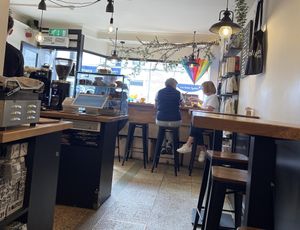  View from tables in back. Seating for 12 people inside.  at Milligram Coffee in Sligo