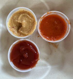 Garlic, Spicy Chili and ketchup   at Uumami Food Cart in Eugene