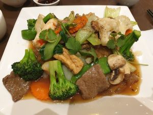 Combination Stir fried flat rice noodles / Hu Tieu Xao $22.00 - delicious! at Nhi Nuong 2 Sisters  in Sunshine