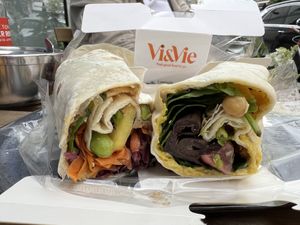 Vegan protein wrap and vegan chickpea wrap  at Vi&Vie Gourmet Kitchen & Café in Vienna