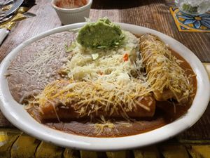 The vegan enchilada and tamale plate.  at Bertha Miranda's in Reno