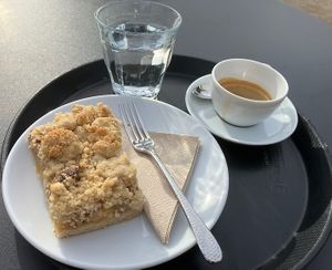 Vegan apple pie and espresso  at Café im Haus am Waldsee in Berlin