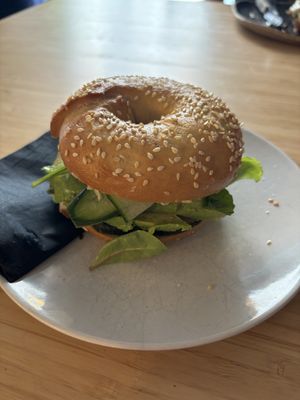  Vegan bagel (swapped pickles for avocado)  at Zërgë Coffeeshop in Budapest