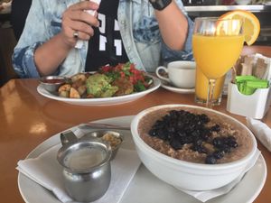 Vegan oatmeal and the vegan Mexican breakfast  at Stella's - Plug In in Winnipeg