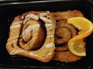 Vegan Cinnamon roll only $3.95. Pretty good, we'd get it again at Stella's - Plug In in Winnipeg