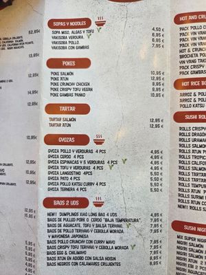 Menu at Yin Yang Sushi in Malaga