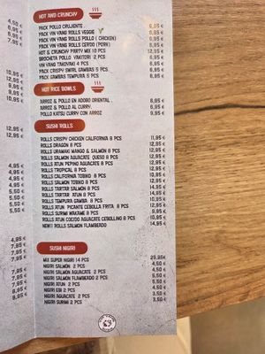 Menu at Yin Yang Sushi in Malaga
