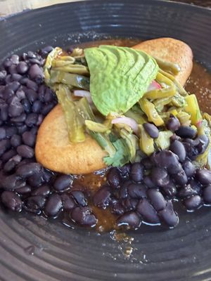 Potato tortilla stuffed with stewed vegetables   at Clandestino in Palm Springs