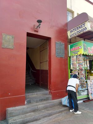 Look for this stairway on outside of building to get to the restaurants upstairs at Ebenezer - De Mayo in Tacna