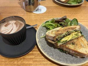 Macadamia hot choc & mushroom toastie  at Pablo & Rusty's - Brisbane in Brisbane