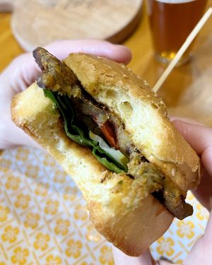 Vegan burger with lentil patty at The Hive in Yerevan