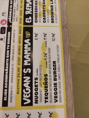 Menu at La Mamma Burguer in Ronda