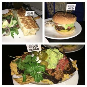 Burrito, Blackbean burger and the Nachos. at The Reverence Hotel in Footscray