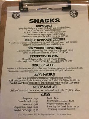 Menu page 1 at The Reverence Hotel in Footscray