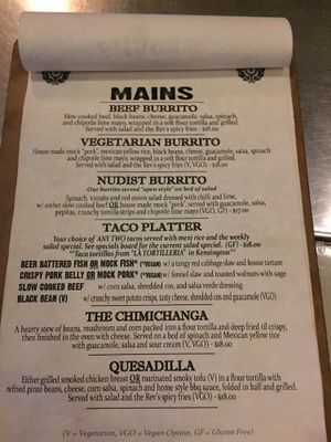 Menu page 2 at The Reverence Hotel in Footscray