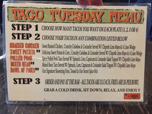 Tuesday menu (in place of regular menu) at The Reverence Hotel in Footscray