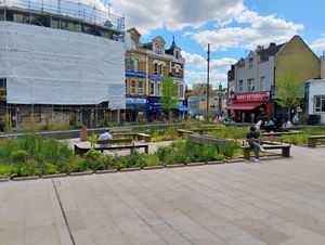 Newly refurbished Beresford Square in front of ViB Bar at ViB Bar in South East London