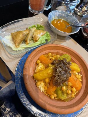 Vegetable couscous and vegetable briouates  at Enjoy Your Meal in Marrakech