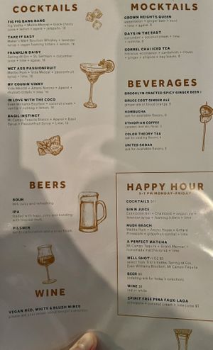 Drink menu  at Ras Plant Based - West Village  in New York City