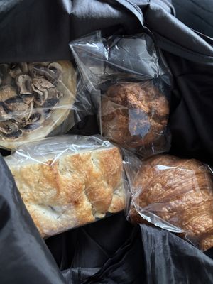 Mushroom focaccia, scone, regular focaccia, croissant   at Earth Bakery in Yokohama